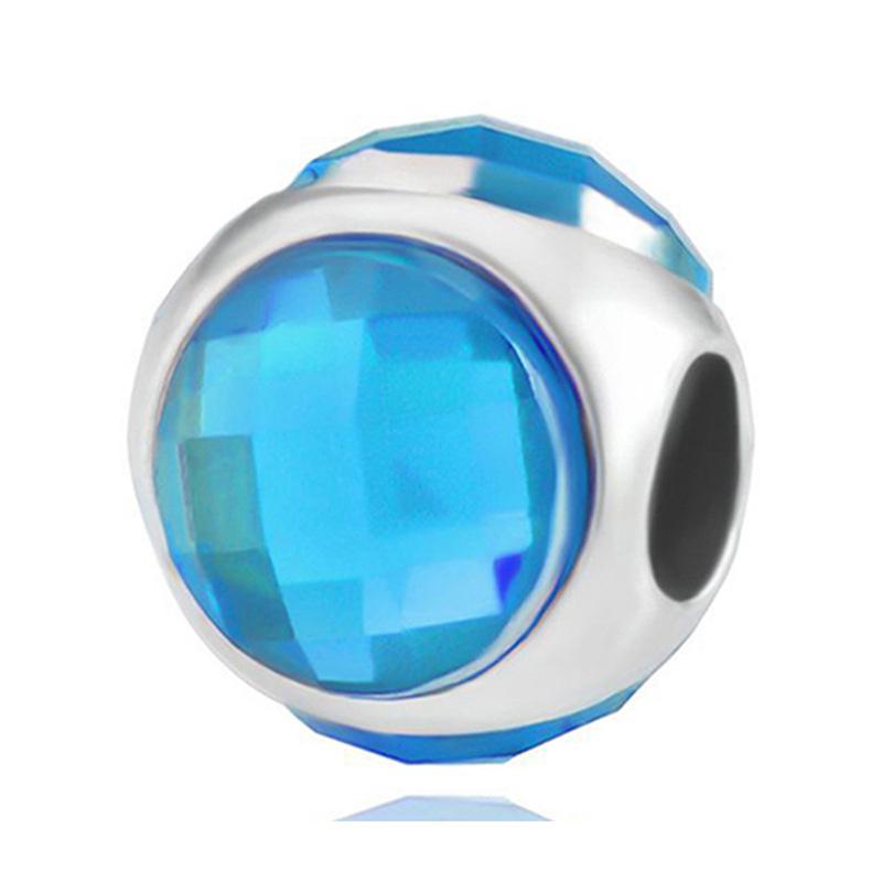 New Silver Plated Blue Diamond Alloy Large Hole Charm Beads For DIY Bracelet Necklace Jewelry Accessories Gifts