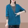 Women's Spring Autumn New Korean Style Fake Two Piece Crew Neck Hoodie Casual Versatile Loose Fashion Slim Fit Long Sleeve Top