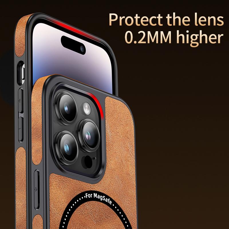 Luxus Leder Telefon Fall Für Iphone 14 13 12 Pro Max Magnetische Magsafe Drahtlose Chargin Silikon Handy Abdeckung Funda