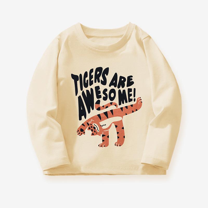 Kids Long Sleeve T-Shirt Boys Fall Winter Cartoon Animal Print Crew Neck Top Soft Cotton Pullover 3-8 Years