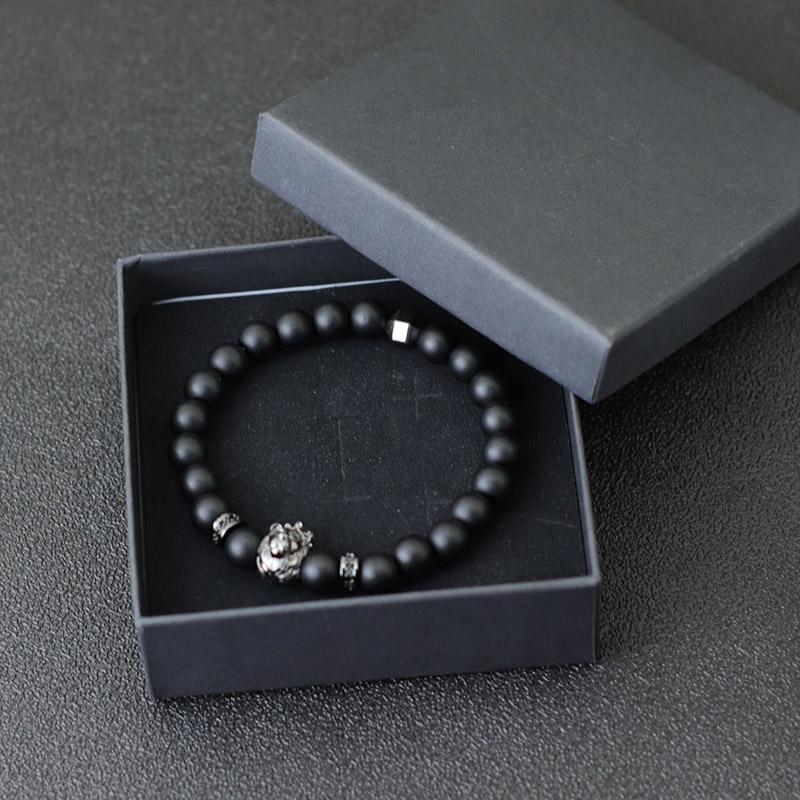 Noter Hiphop Men Bracelet Beaded 8mm Onyx Stone Braclet Wolf Lion Animal Braslet Punk Jewelry Pirate Skull Brazalete Zirconia