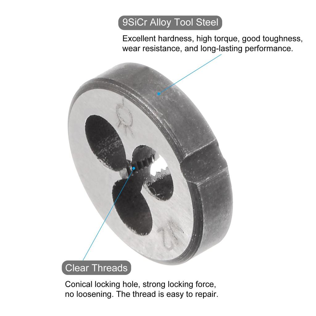 uxcell 2-Piece Round Threading Die, Metric M2 x 0.4 Thread (Right-Hand), Alloy Tool Steel Threading Die Repair Tool