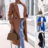 Fall Winter Women Long Coat Loose Fit Lapel Jacket One Button Closure Solid Color Overcoat for Office Casual Wear