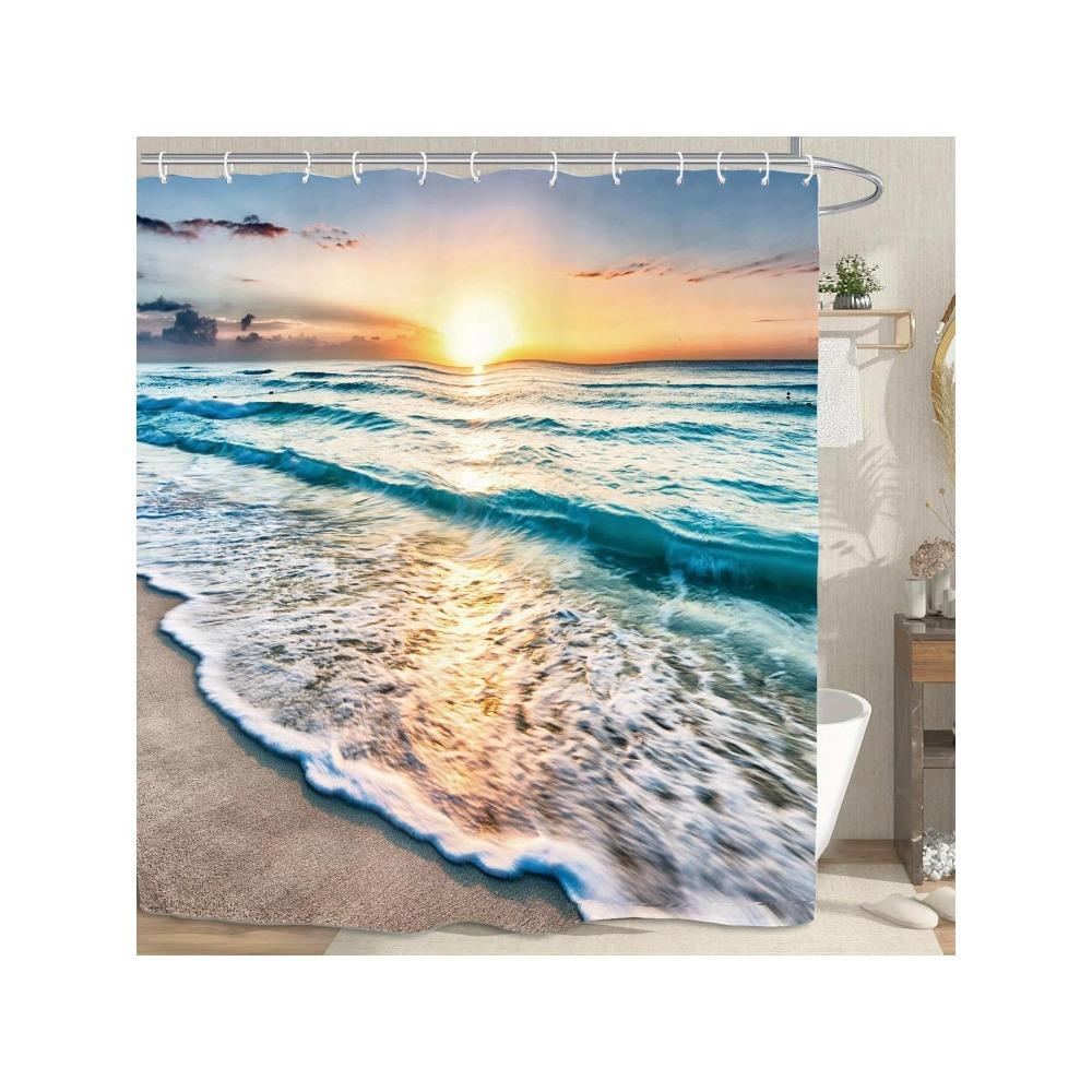1pc Ocean Sunset Shower Curtain - Vibrant Beach Scene Print,  Perfect for Coastal Bathrooms, Ocean Scene Design
