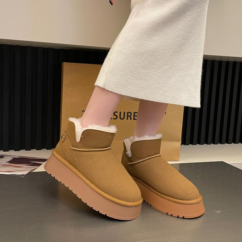 Schneestiefel für Damen Winter Fellintegrierte Kurze Stiefel mit Dickem Fleece für Wärme Schnee Baumwollschuhe Brotschuhe