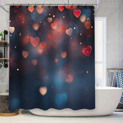 Elegant Heart Print Waterproof Shower Curtain Bathroom Decor for Romantic Warm Home 180x180cm Thickened Eco-Friendly Fabric