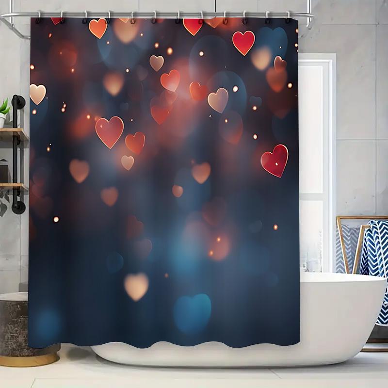 Elegant Heart Print Waterproof Shower Curtain Bathroom Decor for Romantic Warm Home 180x180cm Thickened Eco-Friendly Fabric