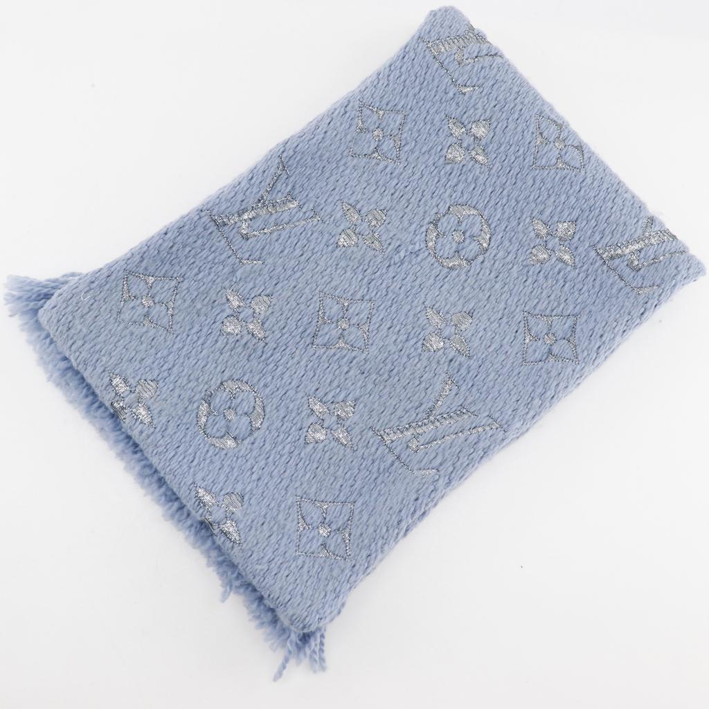 LOUIS VUITTON Escalp Logo Mania Shine Scarf M71166 light blue wool Women Used