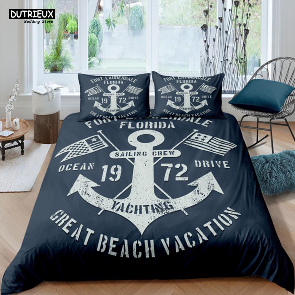 Luxury 3D Nautical Anchor Print Duvet Cover Set 2/3 Pcs With Pillowcase Bedding Set Full Queen King Size Boys Adults Duvet Cover