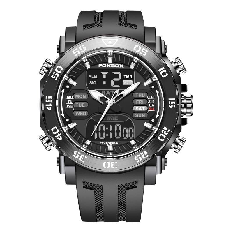LIGE Military Mens Watches Top Brand Luxury Sport Watch Men Waterproof Digital Alarm Watch For Men Dual Display Quartz Clock+Box