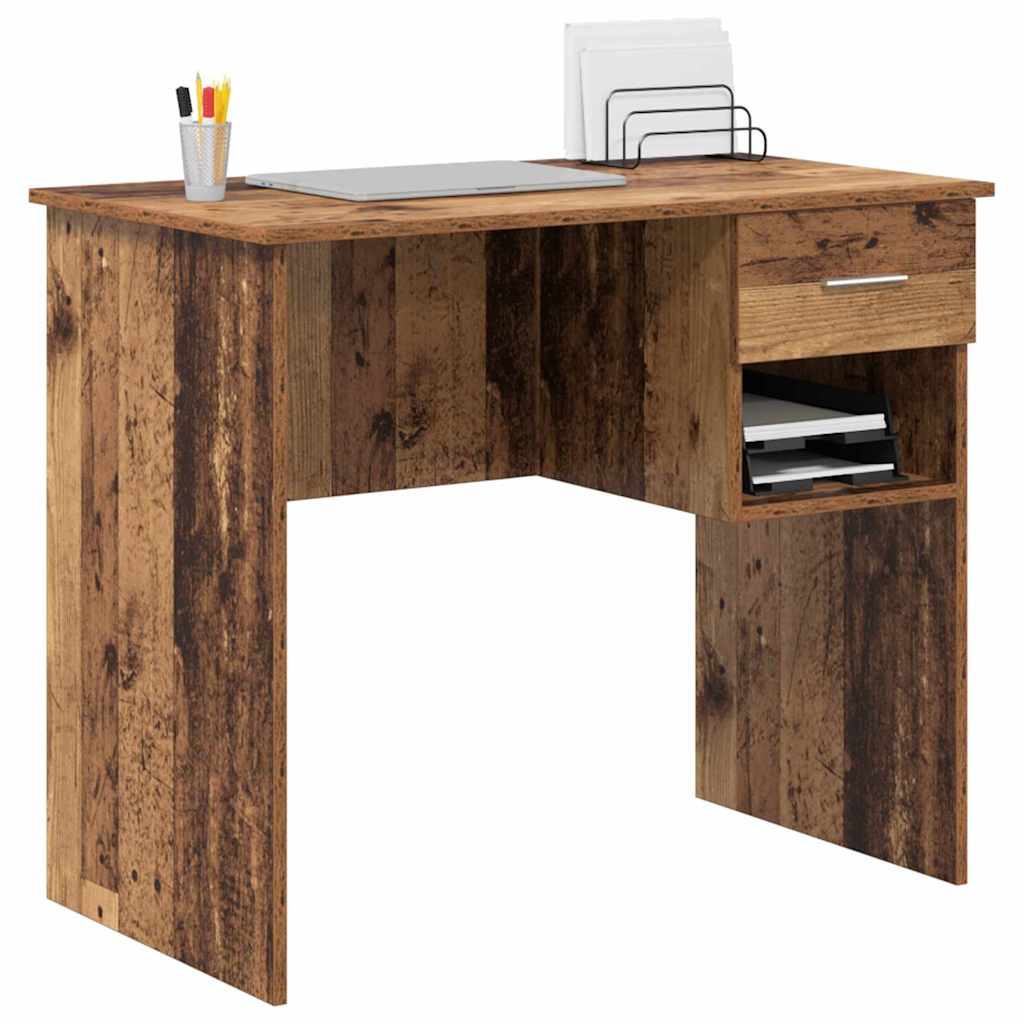 Desk with Shelf Rustic Wood Finish 90 x 49 x 75 cm Engineered Wood