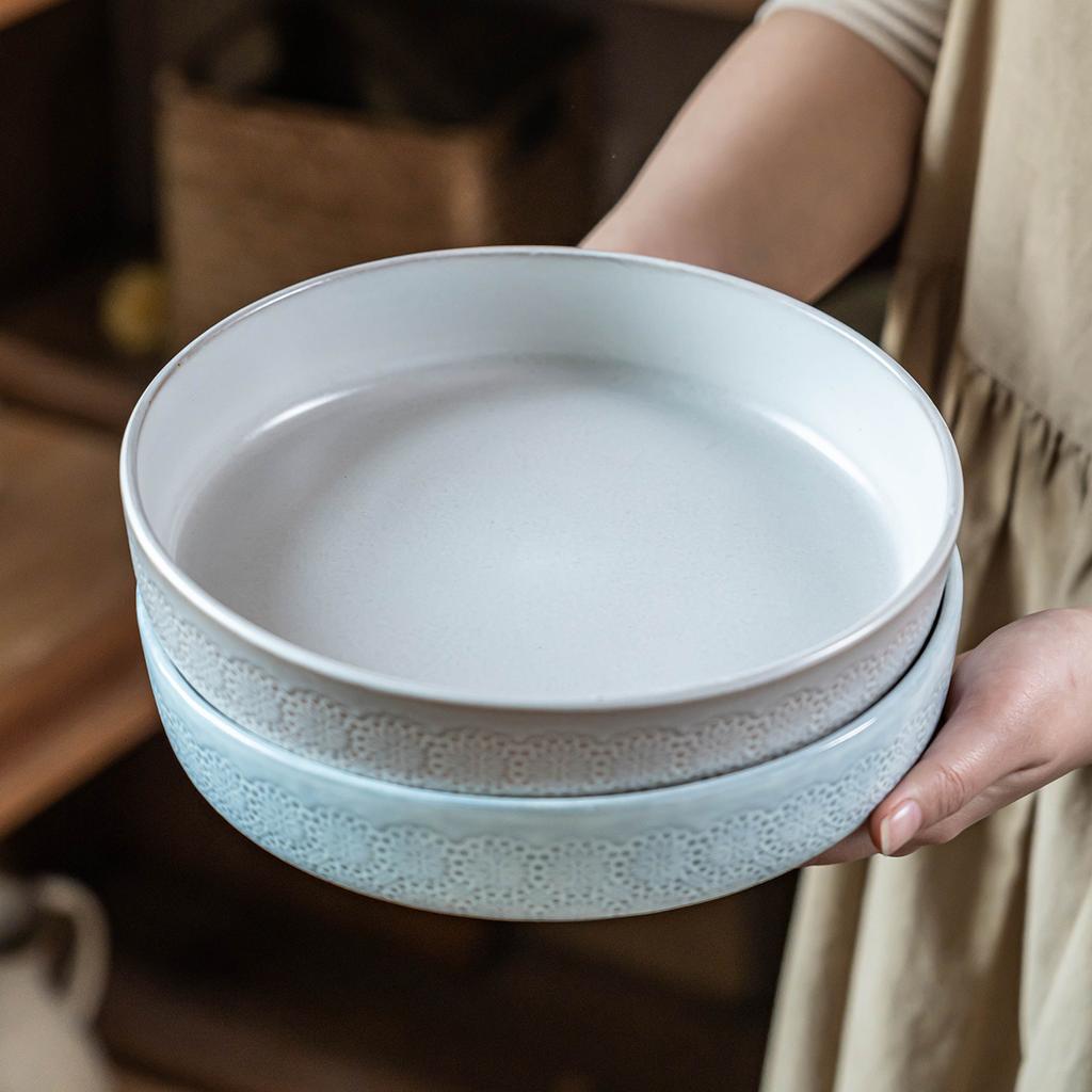 Deep Plate Household Ceramic Plate Japanese Good-Looking Dinner Plate Dish Plate Round Large Plate Restaurant Hotel Salad Plate Arrangement
