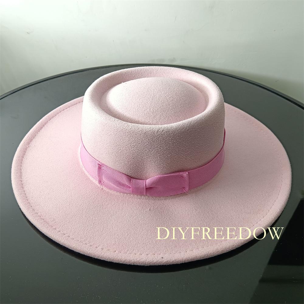 Fedora Hat for Women Men Flat Top Concave Design Autumn Winter Bow Tie Jazz Hat Colorful Unisex Fedora Wide Brim Hat Panama 2022