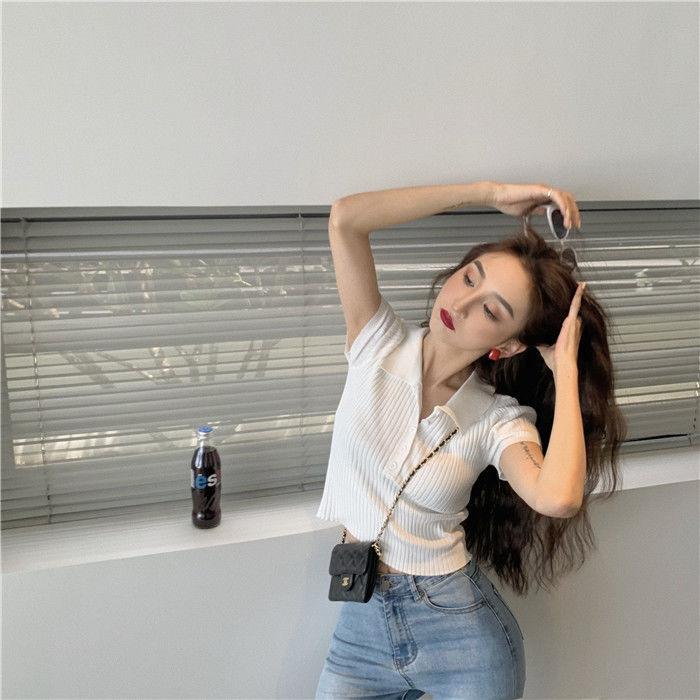 Yaz Kısa Kollu Beyaz Tişört Kadın Yaz Kısa Üst Kadın Polo Gömlek Yaz Kıyafeti