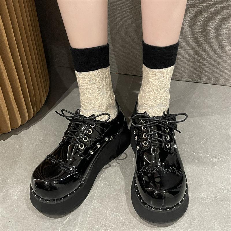 Fashion Wedge High Heels Y2k Lolita Shoes Women New Rivet Punk Gothic Mary Janes Shoes Women Wedges Platform Cosplay JK Uniform Shoes
