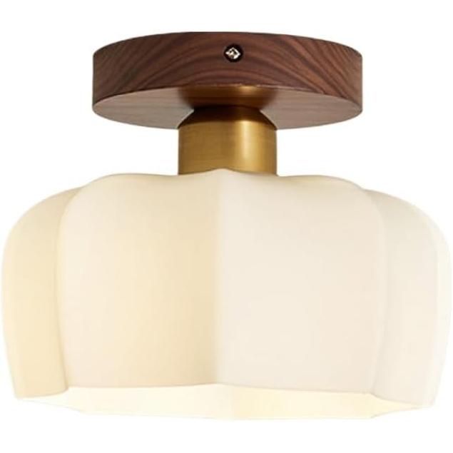 

Потолочный светильник полуприлегающего типа из стекла в стиле середины века модерн, опаловое молочное стекло, осветительный прибор, ребристый цветок, дерево грецкого ореха, светильник для прихожей, близкий к потолку для bowl shaped