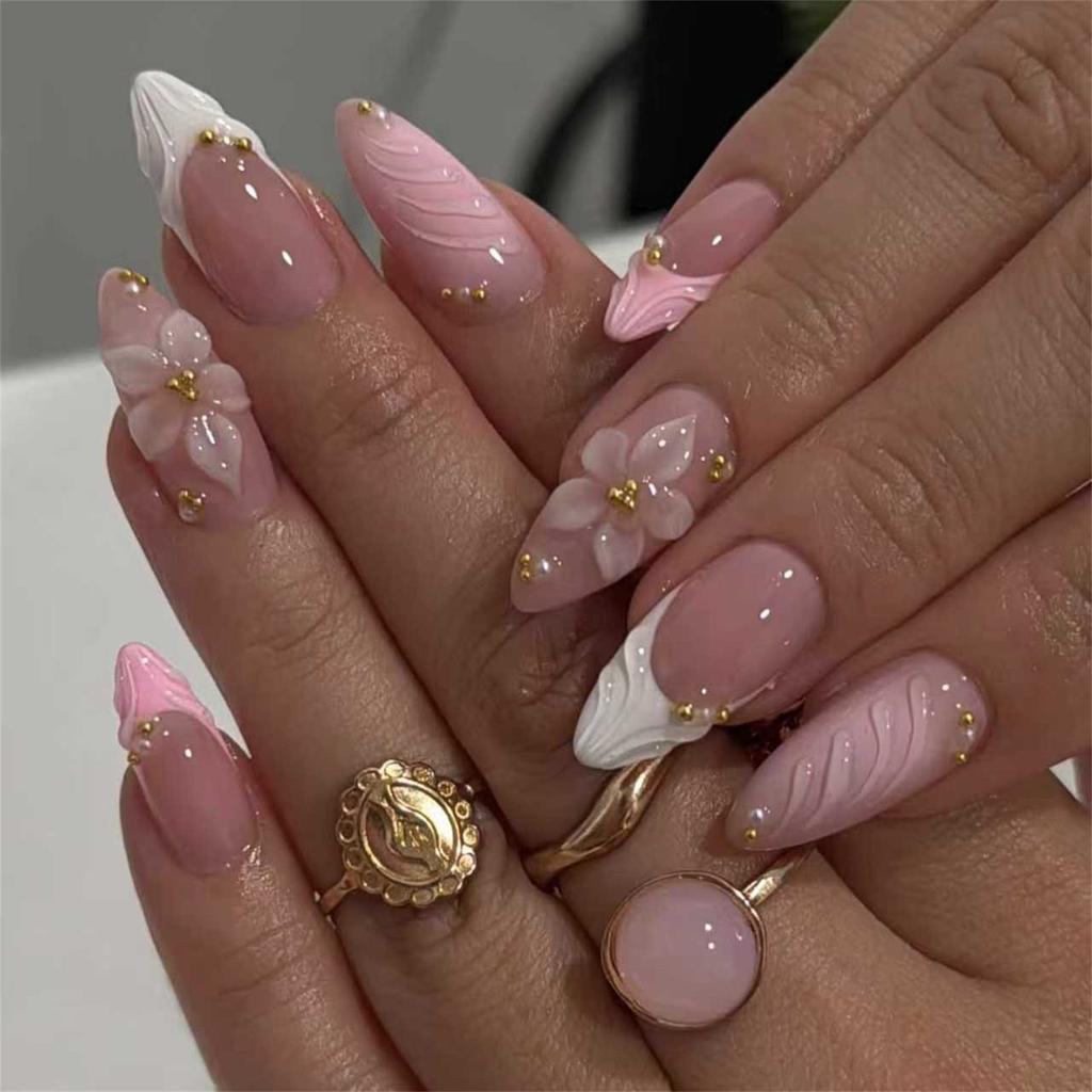 Unghia Finta Press-On con Intaglio Floreale 3D Rosa in ABS Unghia Falsa Vestibilità Senza Soluzioni di Continuità Comoda per Manicure Quotidiana da Festa