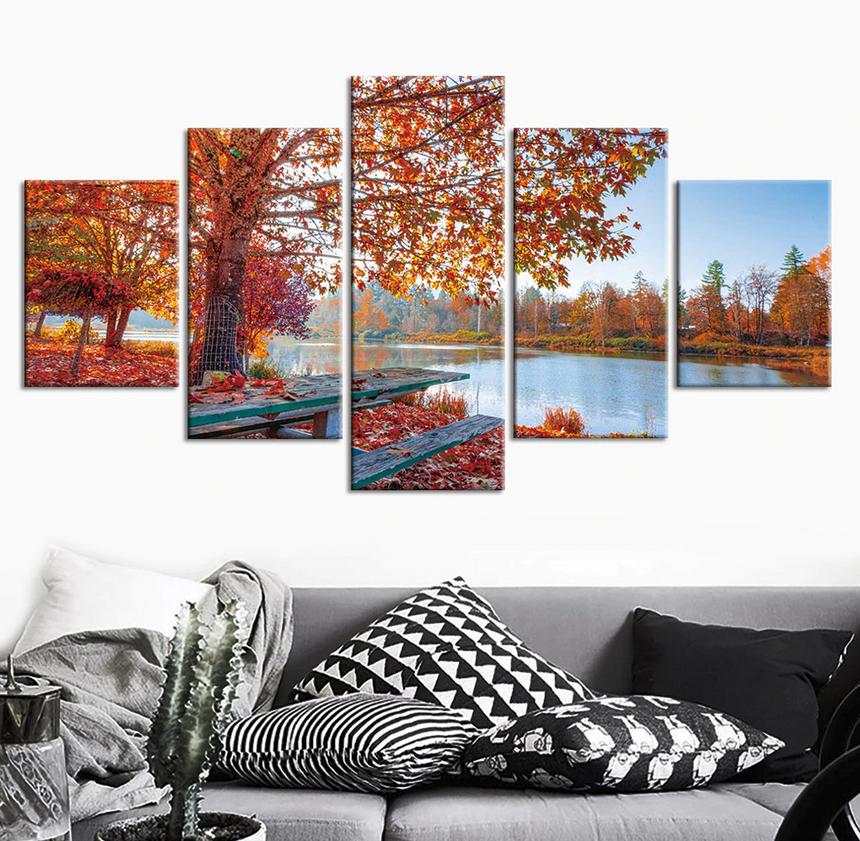 

Осенние красные деревья плакат мирная природа 5 шт. холст картина печать настенная живопись холст настенный декор для гостиной в рамке 20x35cm*2 20x45cm*2 20x55cm*1