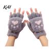 Practical Gift for Winter Furry Cat Paw Thermal Gloves, Flip Top Mitten with Button Women, Half Finger Writing Gloves Students Plush Cute Bear
