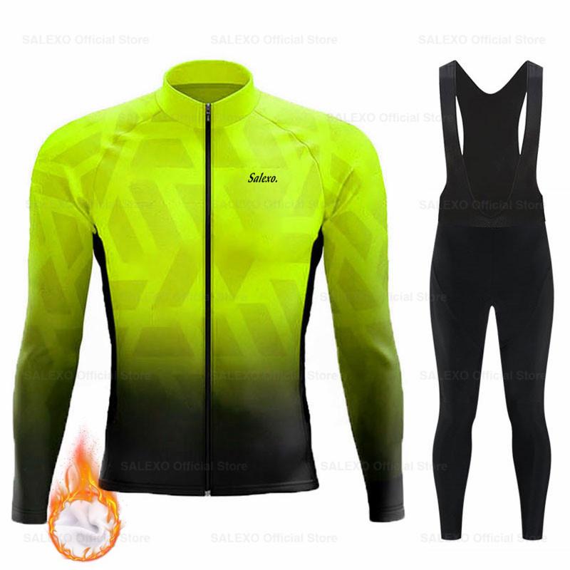 Neue Salexo Winter Radtrikots Herren Thermofleece Langarm Fahrradbekleidung MTB Ropa Ciclismo Fahrraduniform Fahrradtrikot Set