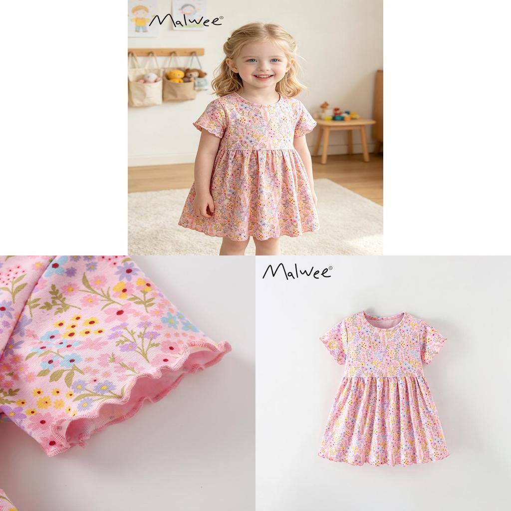 Girl Summer Cotton Short Sleeve Princess Dress With Cartoon Pattern For Kids