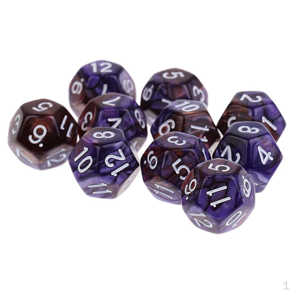 10 Pcs Polyhedral s 1-12 Numbers House Props Purple Coffee