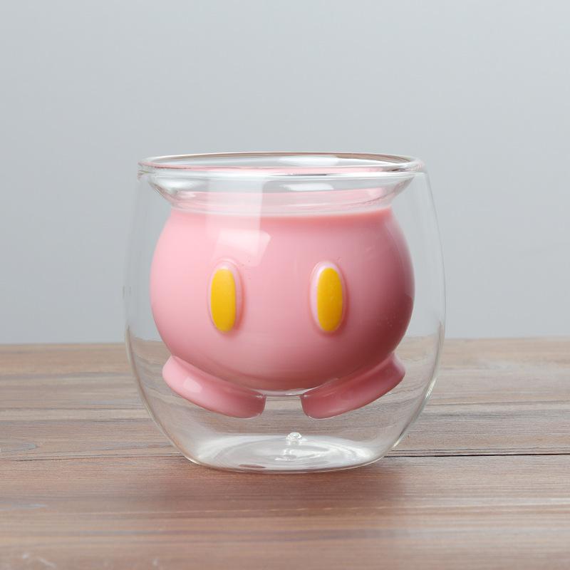Glass Cup, Double-layer Dessert Cup, Juice Cup, Beverage Coffee Cup, Creative Glass Cup, Cartoon, Children's Gift