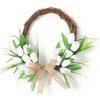 Front Door Wreath Hanging Decoration Simulated Flower Holiday Spring Home Decoration White with Rattan Hoop