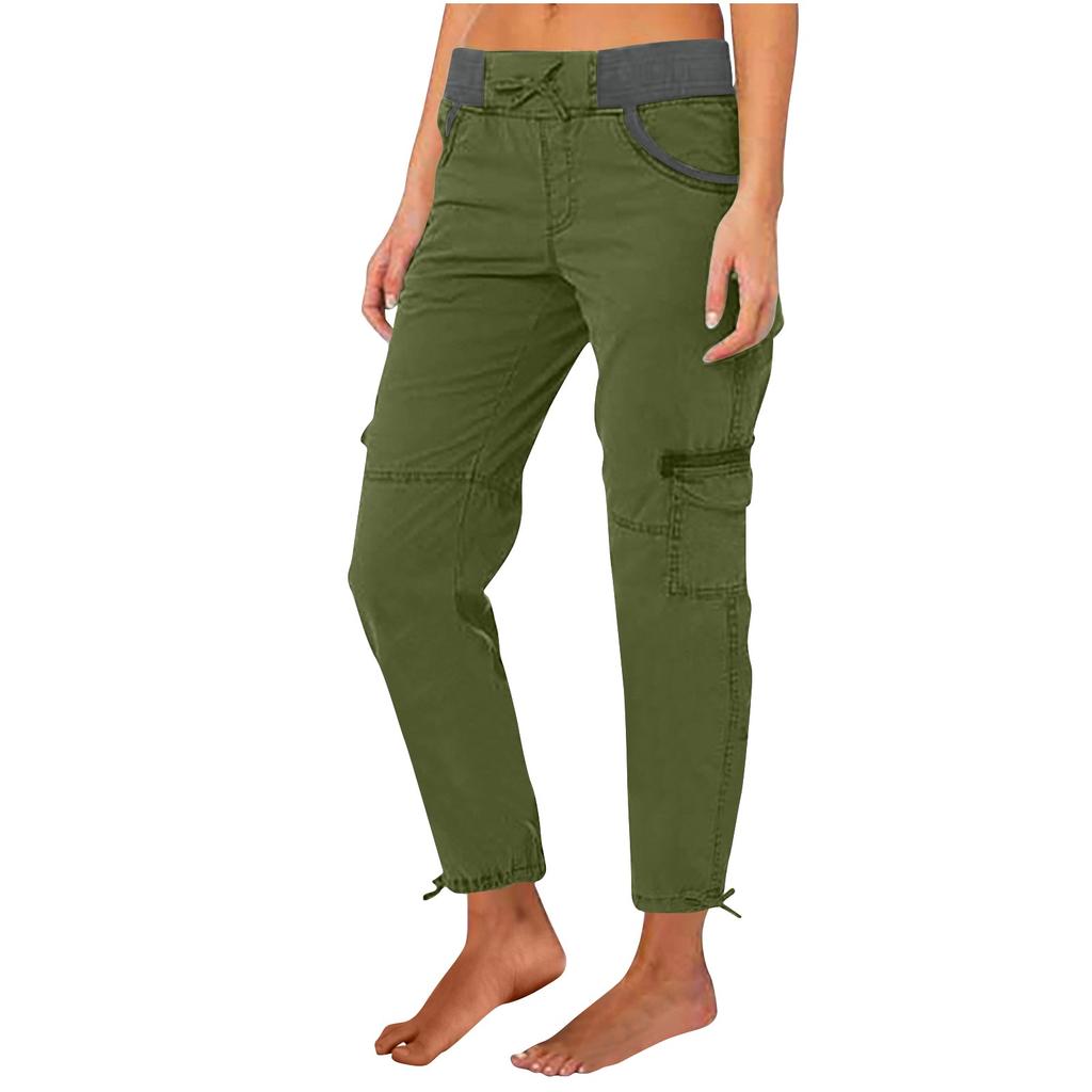 Women's Casual Color High Waisted Drawstring Pocket Workwear Pants