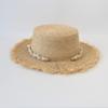 Women's 100% Natural  Raffia Flat Straw Hat Shell Decoration Holiday Summer Beach Sun Hat  for Women Hand Woven Boat Hat Wedding