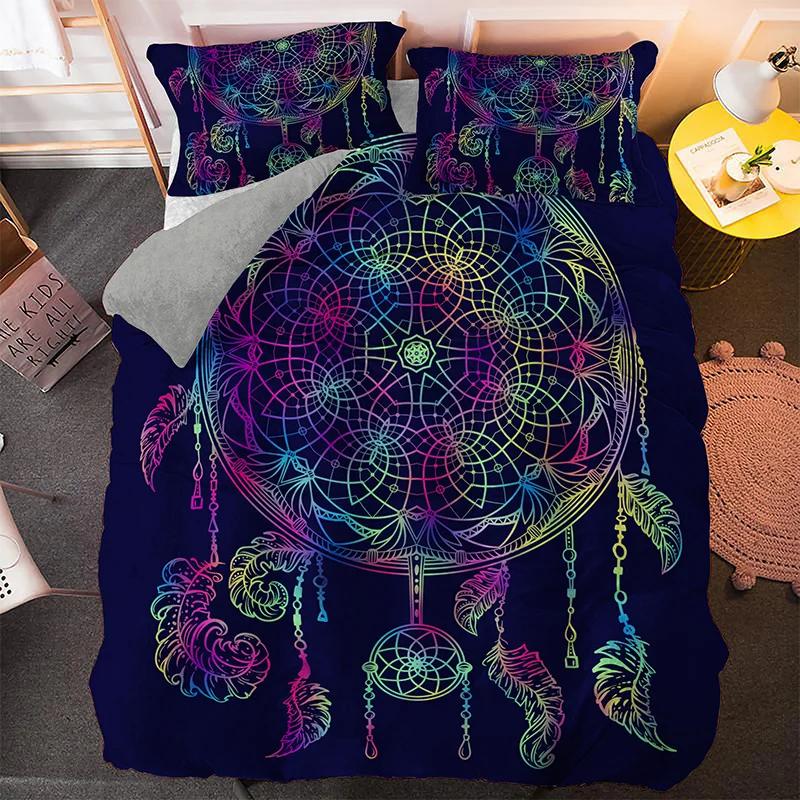 Bohemian Dream Beding Set King Quen Sized Dimensions Colorful Catcher Soft Duvet Cover Set Purple Dark Blue 2/3pcs Polyester Comfortable Quilt Cover