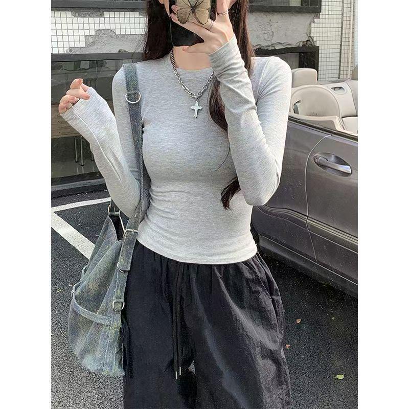 2025 Women's Slim-Fit Waist-Hugging Long-Sleeve T-Shirt – Versatile, Solid Color for Spring and Autumn