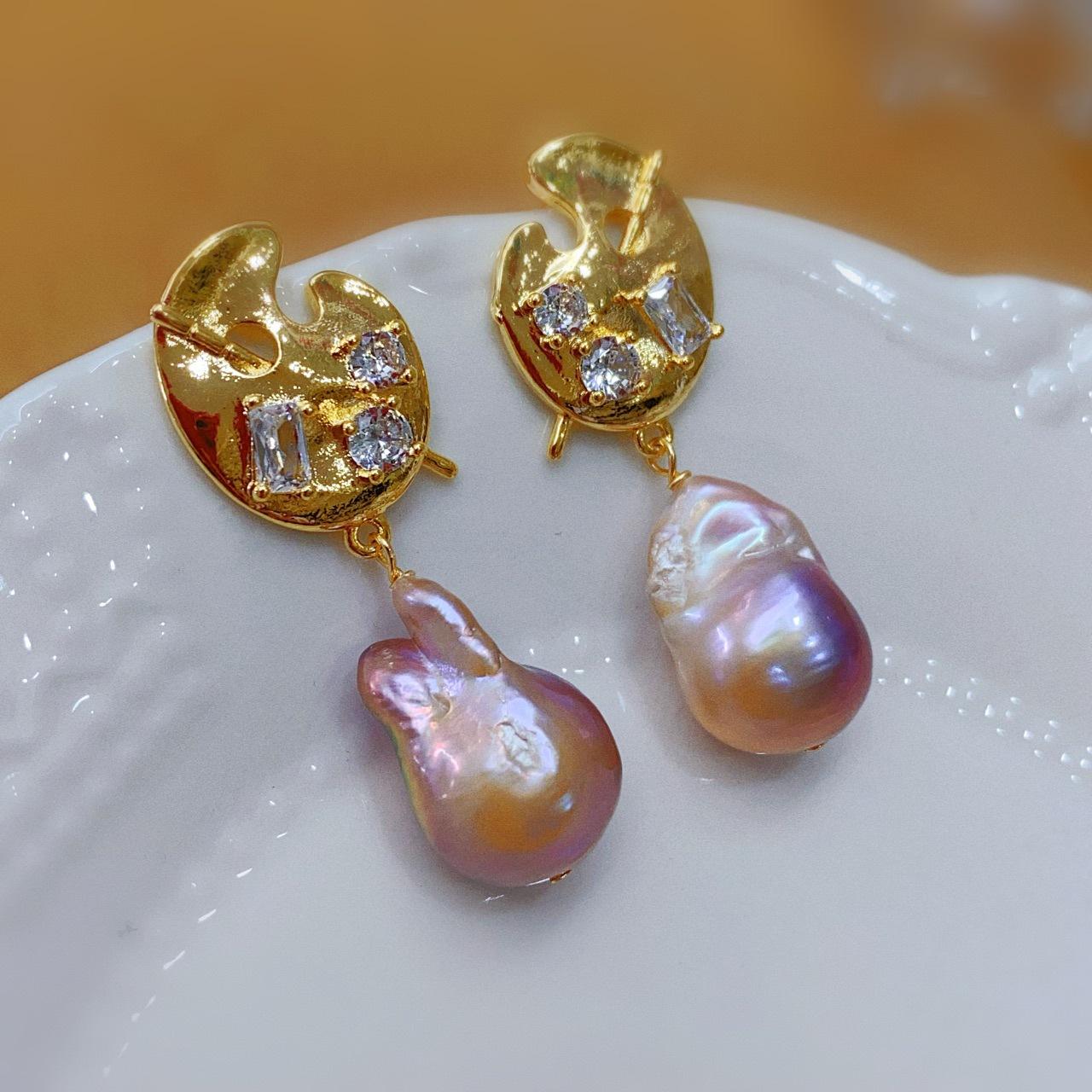 Натуральные разноцветные розовые и фиолетовые барочные жемчужные пусеты, серьги особой формы, серьги, высококлассные романтичные серьги, женские европейские и амер One size