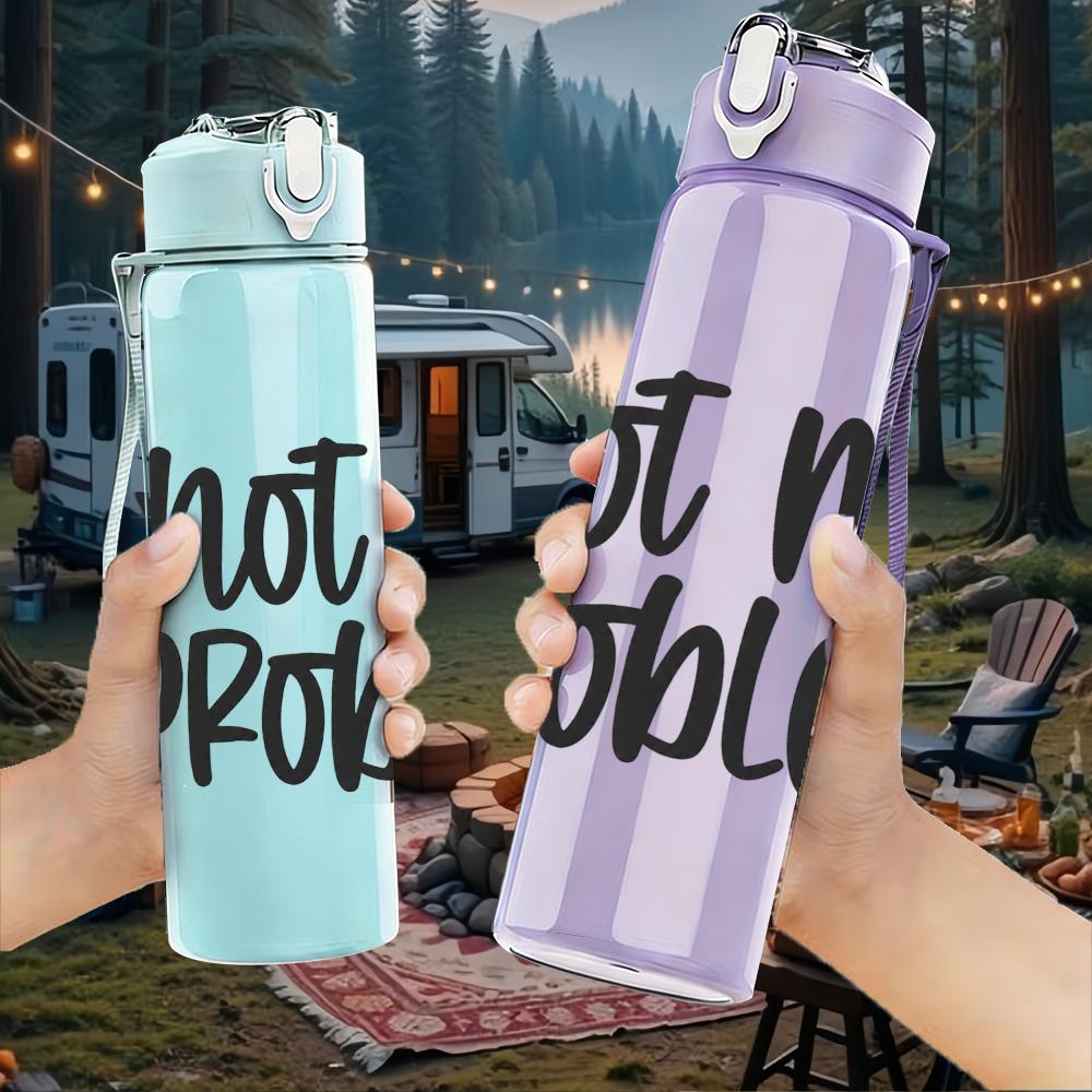 1PC Not My Problem Simple Text 750ml Color Plastic Sports Water Bottle Leakproof Flip Straw Lid Suitable for Sports Office Home Use