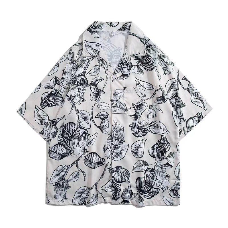 

Гонконгская ретро винтажная гавайская рубашка с цветочным принтом: Короткий рукав, Унисекс, Бунтарский, Красивый, Свободный крой. M up to 52.5 kg