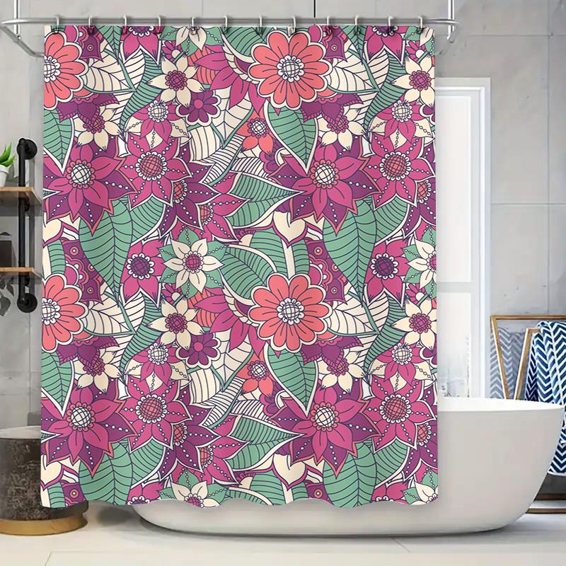 

Purple Floral Shower Curtain Unique Design Bath Decor Waterproof Fabric Home Accessories For Kids Bathroom Or Spa Wellness Room W60H190(CM)-1 Pcs