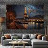 2D Eiffel Tower Backdrop, Paris Seine River Night Photography Background