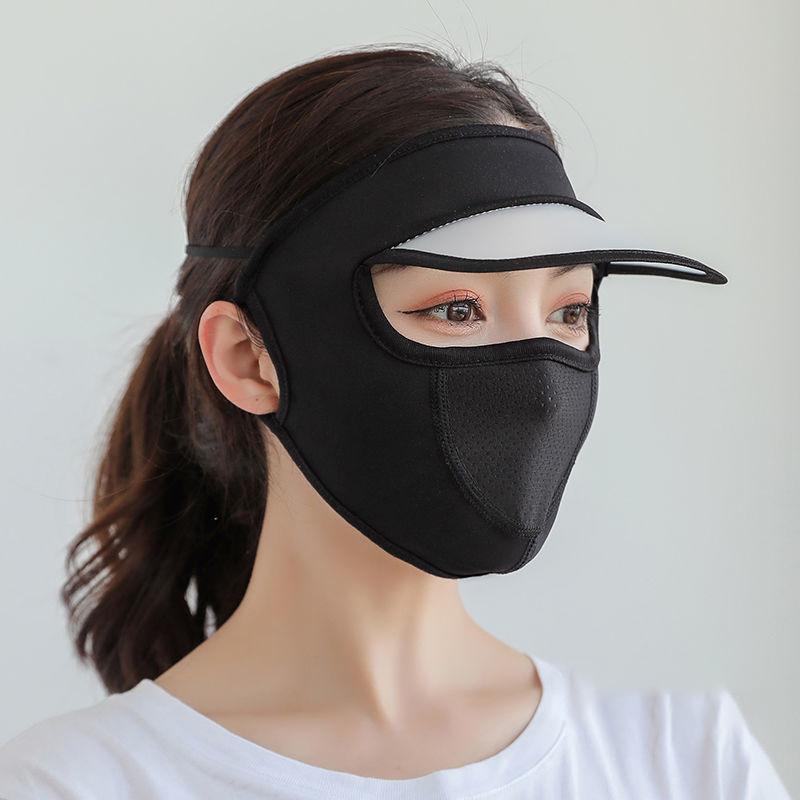 Women Summer Sun Hat With Mesh Breathable Ice Silk Mask Outdoor Worker Anti-Uv Full Face Cover Sunscreen Sunshade Cycling Cap