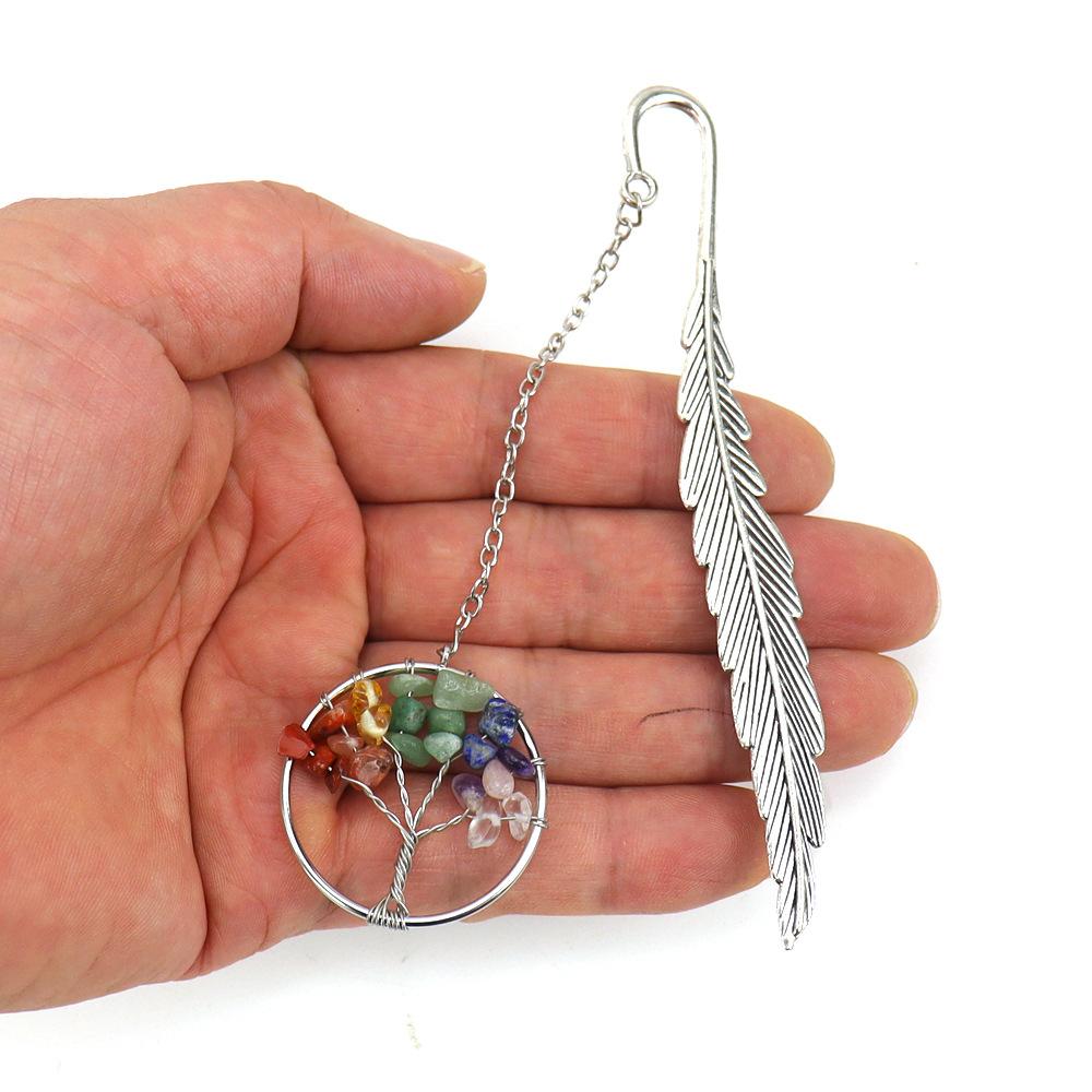 Vintage Tree of Life Bookmark - Handmade with Natural Crystal Chips & Antique Metal Feather