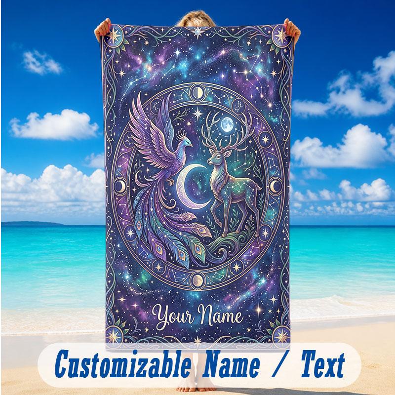 Dragon Phoenix Theme Beach Towel Personalized Custom Name & Text Soft Quick Dry Beach Towel for Swimming Travel
