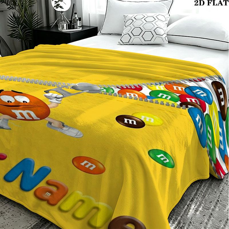 1PC M&M's Custom Name Patterned Flannel Blanket Suitable For All Seasons for Home Decor Warmth and Comfort Gifts Holiday Present