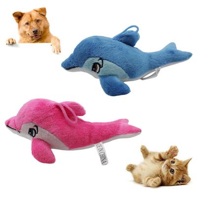 Pet Dog Cats Puppy Cute Dolphin Shape Plush Doll Chew Squeaky Bite Play Toy