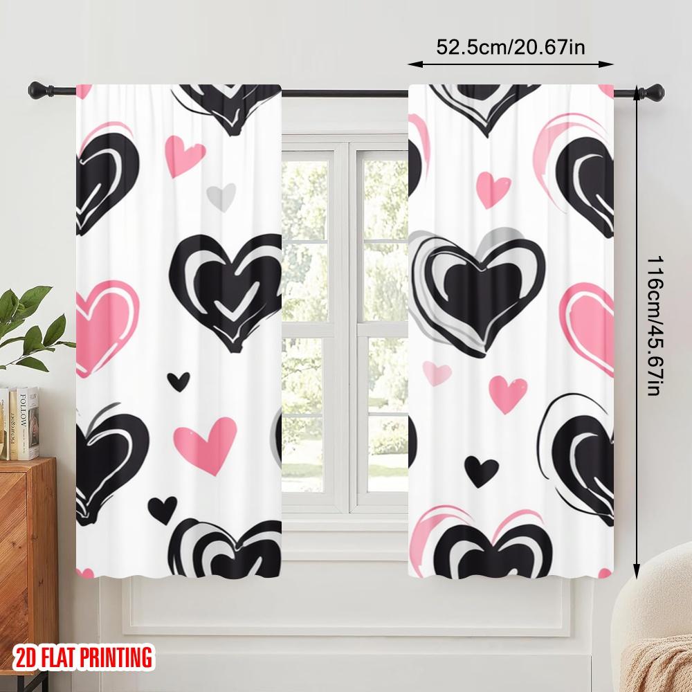 2pcs,2D plane printing Contemporary Curtains Hearts Abound Versatile Durable Polyester (without rod) Holiday Perfect for Season