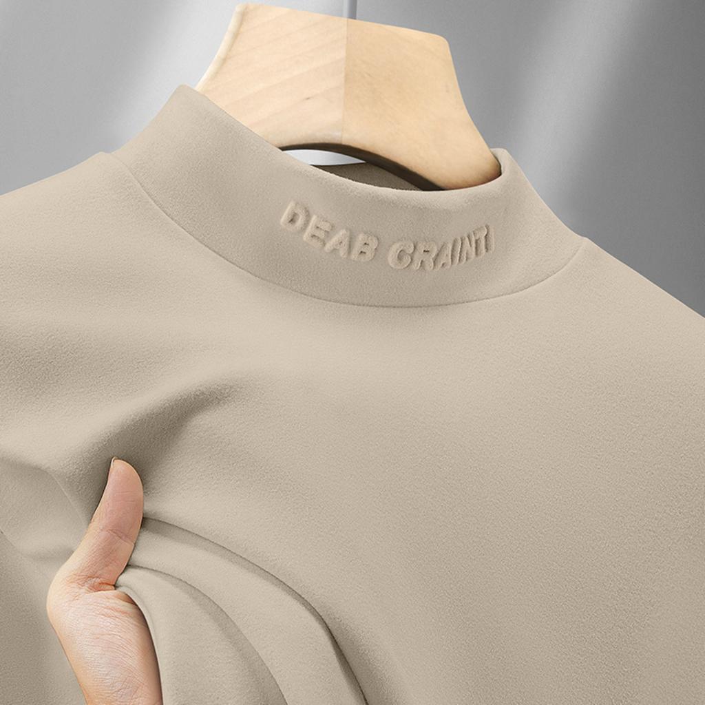 Men's Double-Fleece Thermal Base Layer Top For /Winter Thickened Warmth Solid Colour Men's T-Shirt Half-High Neck Fleece-Lined Inner Layer