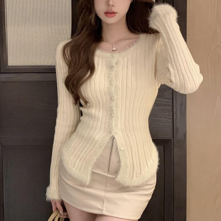 Original thick needles, original imitation mink 7-needle arctic velvet thickened autumn and winter pure desire crew neck sweater knitted sweater