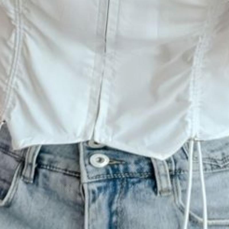 Summer Women's Bubble Sleeve Zip Cardigan Shirt Short Fashion Drawstring Waist Chic Niche Tops with Design