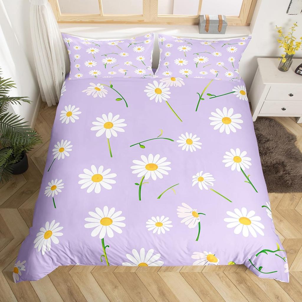 Daisy Duvet Cover Set for Kids Teens Queen Size Quilt Covers Lightweight Down Room Decor 2 Pillowcase 1 Duvet Cover No Comforter