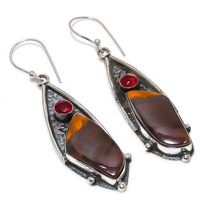 Natural Mookaite, Garnet Gemstone 925 Sterling Silver Earring 2.56" l0Z67