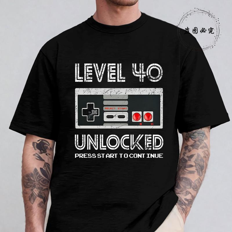 

Vintage T Shirt for Men Short Sleeve O-Neck Tees Shirt 40th Birthday Gift Tops Level 40 Unlocked Gamer Summer Classic Clothing 5XL різнокольоровий