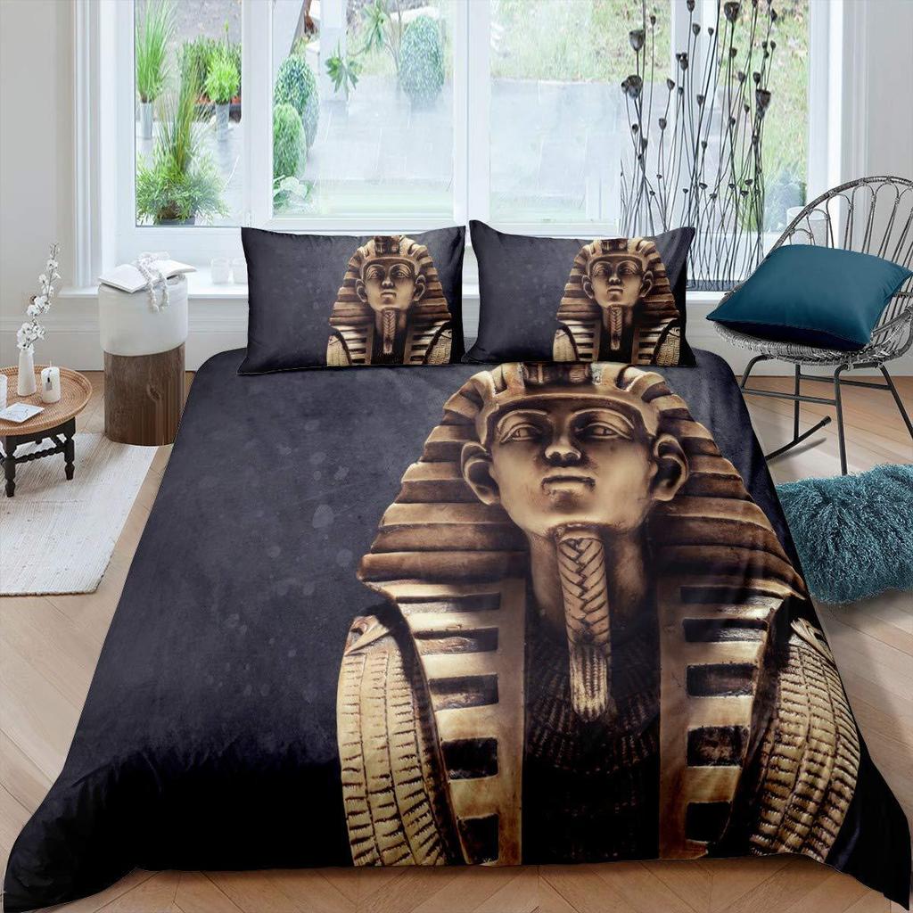 Ancient Egyptian Pharaoh Quilt Set Three-Piece High Definition Digital Printing Duvet Set Bedding